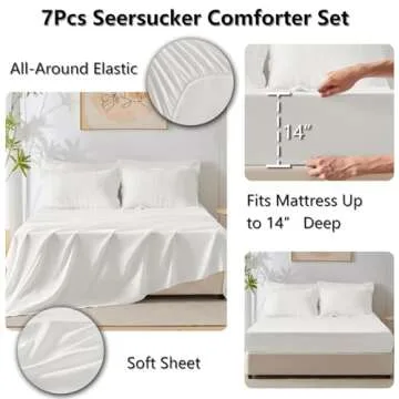 CozyLux King Comforter Set 7-Pieces White Seersucker Bedding