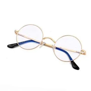 EYLRIM Round Blue Light Blocking Glasses for Women Men Circle Clear Lens Metal Frame Eyeglasses Non Prescription(A1 Gold)