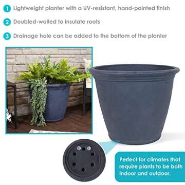 Sunnydaze Anjelica 24" Outdoor Double-Walled Polyresin Planter with UV-Resistant Slate Finish - Set of 4