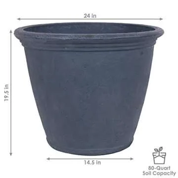 Sunnydaze Anjelica 24" Outdoor Double-Walled Polyresin Planter with UV-Resistant Slate Finish - Set of 4