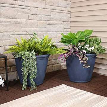 Sunnydaze Anjelica 24" Outdoor Double-Walled Polyresin Planter with UV-Resistant Slate Finish - Set of 4