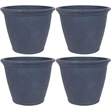 Sunnydaze Anjelica 24" Outdoor Double-Walled Polyresin Planter with UV-Resistant Slate Finish - Set of 4