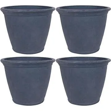Sunnydaze Anjelica 24" Outdoor Double-Walled Polyresin Planter with UV-Resistant Slate Finish - Set of 4