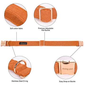 ARING PET Fall Dog Collar-Cotton Orange Dog Collar and Leash Set, Comfortable Dog Collar and Leash Pet Collars with Metal Buckle