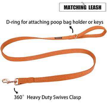 ARING PET Fall Dog Collar-Cotton Orange Dog Collar and Leash Set, Comfortable Dog Collar and Leash Pet Collars with Metal Buckle