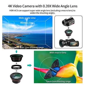 ORDRO 4K Video Camera Camcorder AC5 UHD Camcorder with 12x Optical Zoom 3.1" IPS HD 1080P 60FPS Digital WiFi Vlog Camera Camcorder with Microphone, Video Light, Wide Angle Lens and 64G Card