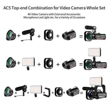 ORDRO 4K Video Camera Camcorder AC5 UHD Camcorder with 12x Optical Zoom 3.1" IPS HD 1080P 60FPS Digital WiFi Vlog Camera Camcorder with Microphone, Video Light, Wide Angle Lens and 64G Card