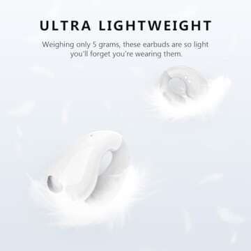 VNMN Open Ear Clip On Earbuds Bluetooth 5.3 Wireless Earbuds, Lightweight Comfort Bone Conduction Headphones with 36 Hours Smart Digital Display Waterproof Sport Ear Buds Fit Running, Workout, White