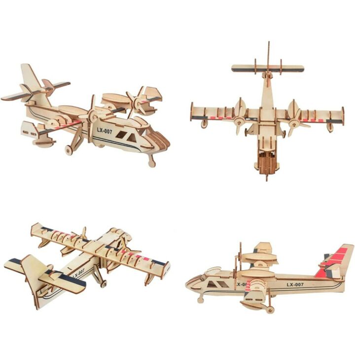 3D Wooden Aircraft & Helicopter Puzzle Set - 6 Pieces