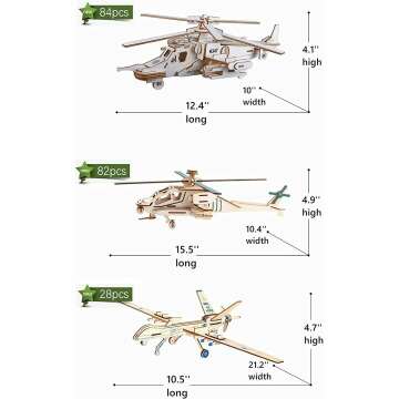 3D Wooden Aircraft & Helicopter Puzzle Set - 6 Pieces