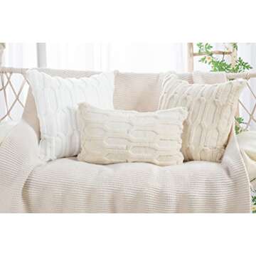 MADIZZ Plush Wool White Throw Pillow Covers - Set of 2