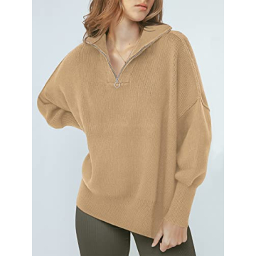 ANRABESS Women's Stylish Oversized Zip-Up Sweater 2024