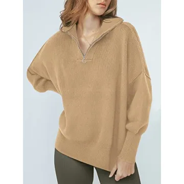 ANRABESS Women's Stylish Oversized Zip-Up Sweater 2024