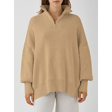 ANRABESS Women's Stylish Oversized Zip-Up Sweater 2024