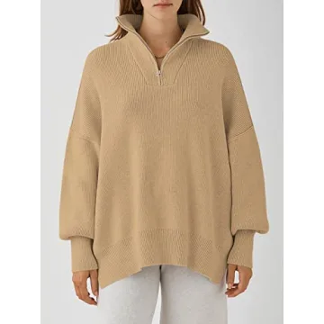 ANRABESS Women's Stylish Oversized Zip-Up Sweater 2024