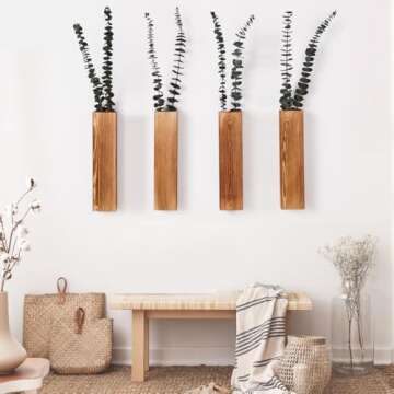 Mokof 4-Pack Wood Wall Planters for Fake Plants and Dried Flowers - Boho Farmhouse Wall Decor for Li...
