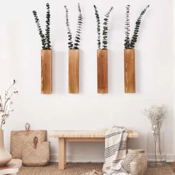 Mokof 4-Pack Wood Wall Planters for Fake Plants and Dried Flowers - Boho Farmhouse Wall Decor for Li...