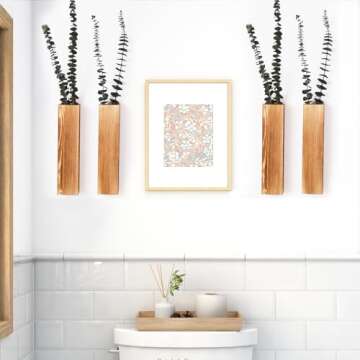 Mokof 4-Pack Wood Wall Planters for Fake Plants and Dried Flowers - Boho Farmhouse Wall Decor for Living Room, Bedroom, Bathroom, Office - Wood Wall Vases Hold Faux Eucalyptus Stems for Home Decor