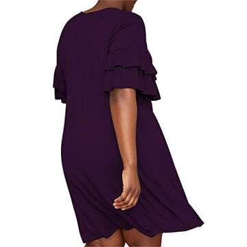 Nemidor Women's Ruffle Sleeve Jersey Knit Plus Size Casual Swing Dress with Pocket NEM179 (20,Dark P...