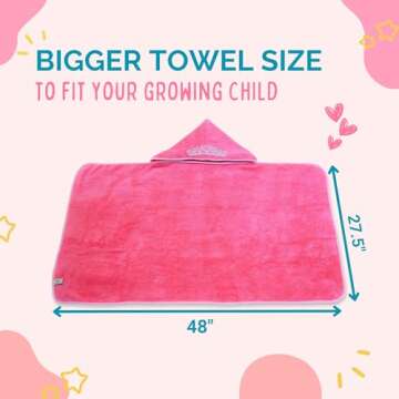 Princess Baby Bath Towel [Pink] Hooded Toddler Towels For Girls Up to 10 Years - Oversized Baby Towel With Super Absorbent 100% Cotton - Soft and Cozy Beach Towel - Full Coverage Kids Bath Towel