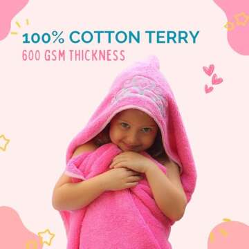 Princess Baby Bath Towel [Pink] Hooded Toddler Towels For Girls Up to 10 Years - Oversized Baby Towel With Super Absorbent 100% Cotton - Soft and Cozy Beach Towel - Full Coverage Kids Bath Towel
