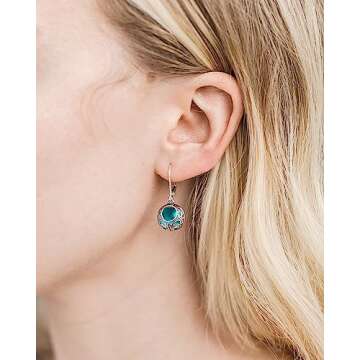 Bottled Up Designs Handmade Vintage Lace Leverback Earrings, Sterling Silver, Eco Friendly, Made in USA, Birthday Gifts, Mothers Day, Women, Anniversary (Mason Jar (Aqua))