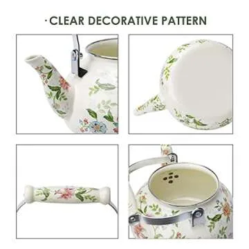 OLYTARU Enamel Teapot floral,Large Porcelain Enameled Teakettle,Colorful Water Tea Kettle pot for Stovetop,Small Retro Classic Design (style01 Growing)