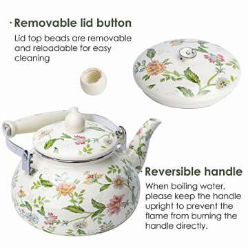 OLYTARU Enamel Teapot floral,Large Porcelain Enameled Teakettle,Colorful Water Tea Kettle pot for Stovetop,Small Retro Classic Design (style01 Growing)