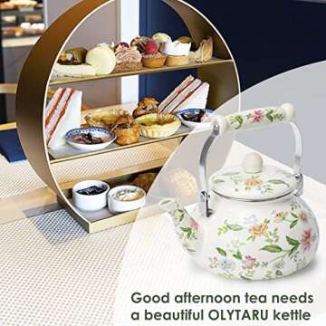 OLYTARU Enamel Teapot floral,Large Porcelain Enameled Teakettle,Colorful Water Tea Kettle pot for Stovetop,Small Retro Classic Design (style01 Growing)