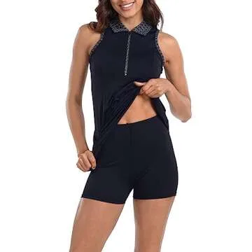 HDE Women's Tennis Dress - Stylish Sleeveless Athletic Dress with Shorts in Black/Geometric