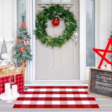 Ckorzen Red and White Plaid Christmas Rug for Indoor Outdoor