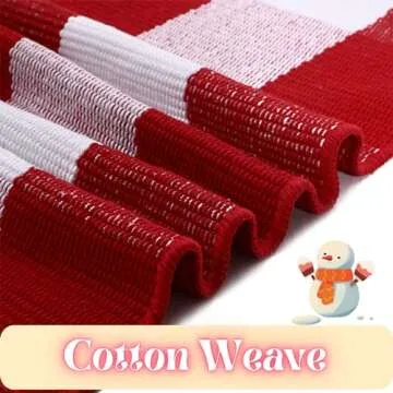 Ckorzen Red and White Plaid Christmas Rug for Indoor Outdoor