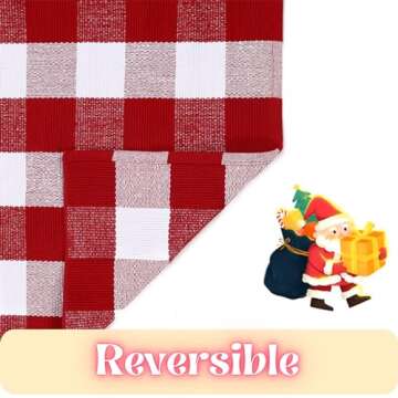 Ckorzen Red and White Plaid Christmas Rug for Indoor Outdoor