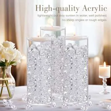 DomeStar Fake Ice Rocks, 150PCS Acrylic Gems Crystals Clear Rocks Plastic Diamonds Vase Centerpiece for Christmas Vase Fillers Winter Decoration Party Table Scatter Wedding Food Display
