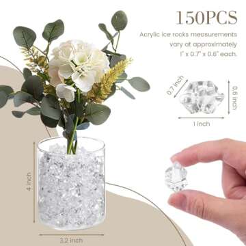 DomeStar Fake Ice Rocks, 150PCS Acrylic Gems Crystals Clear Rocks Plastic Diamonds Vase Centerpiece for Christmas Vase Fillers Winter Decoration Party Table Scatter Wedding Food Display