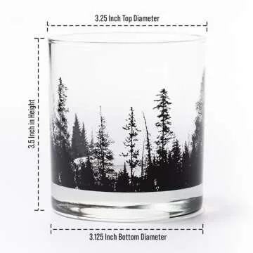 Black Lantern Whiskey Glass Set - Forest Landscape Old Fashioned Low-Ball Glasses - Drinking Glasses - Rock Glasses and Kitchen Glasses for Nature Lovers - Two Premium 11oz. Glasses