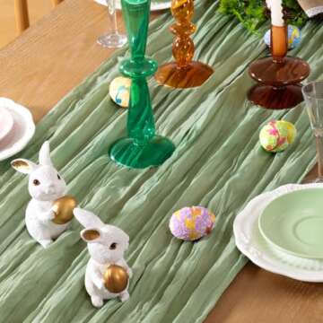 DeZerlor Sage Green Cheesecloth Table Runner for Weddings and Spring Decor