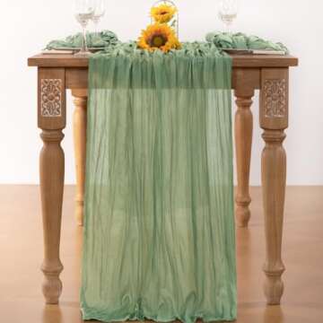 Stylish Sage Green Cheesecloth Table Runner for Spring Events