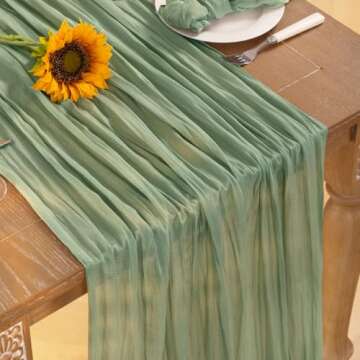 Stylish Sage Green Cheesecloth Table Runner for Spring Events