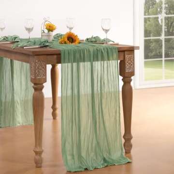Stylish Sage Green Cheesecloth Table Runner for Spring Events