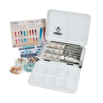 Schmincke - HORADAM AQUARELL Vintage set, compact metal box with 9 finest watercolors, in half pans, white 5 ml tube, special vintage color selection