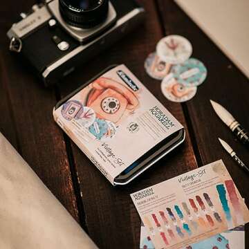 Schmincke - HORADAM AQUARELL Vintage set, compact metal box with 9 finest watercolors, in half pans, white 5 ml tube, special vintage color selection