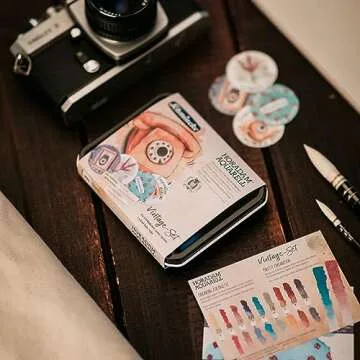 Schmincke - HORADAM AQUARELL Vintage set, compact metal box with 9 finest watercolors, in half pans, white 5 ml tube, special vintage color selection