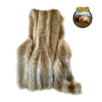 Plush Brown and Ivory Long Hair Mongolian Sheepskin - Llama - Shaggy Faux Fur Throw Blanket - Premiu...