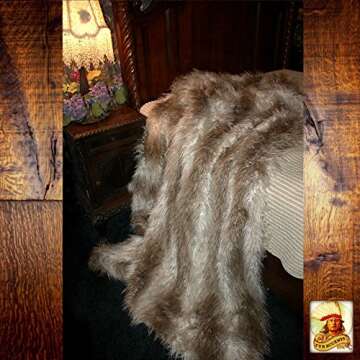 Plush Brown and Ivory Long Hair Mongolian Sheepskin - Llama - Shaggy Faux Fur Throw Blanket - Premium Quality Designer Throw Blanket - Soft Minky Cuddle Fur Lining (5'x7')