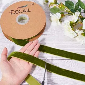 arricraft 18.5 Yards × 1 Inch Single Side Velvet Ribbon, Green Velvet Ribbon,Satin Ribbon Roll for Wedding, Gift Wrapping, Hair Bows, Flower Arranging, Home Decorating (Olive)