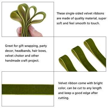 arricraft 18.5 Yards × 1 Inch Single Side Velvet Ribbon, Green Velvet Ribbon,Satin Ribbon Roll for Wedding, Gift Wrapping, Hair Bows, Flower Arranging, Home Decorating (Olive)