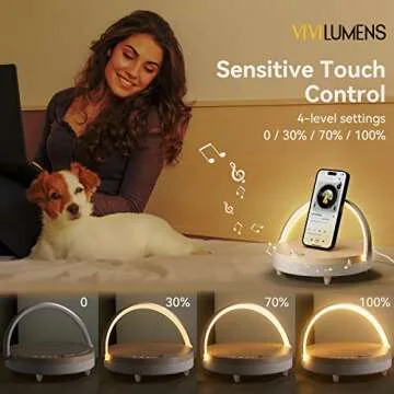 Vivilumens Birthday Gifts for Women, 5 in 1 Bedside Lamps with Wireless Charger Bluetooth Speaker White Noise Machine, Dimmable Touch lamp with Phone Holder, Personalized Night Light (Rosy Beige