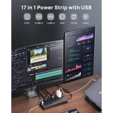 TROND 360° Rotating Flat Plug Surge Protector Power Strip