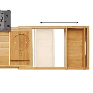 Casafield Bathtub Caddy - Bamboo Adjustable Bath Organizer for Tablet, Book, Phone, Wine Glass, Candles and Soap - Expandable Spa Tray Fits Most Tubs